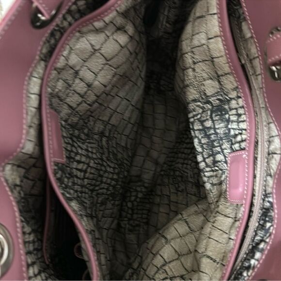 Valerie Stevens Four Tone Warm Purple Pink Croc Print Genuine Leather Tote - Picture 9 of 12